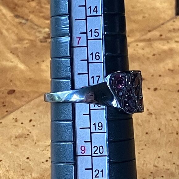 Natural Raspberry Garnet Black Rhodium Over Sterling Silver Ring Size 8 - Picture 9 of 10